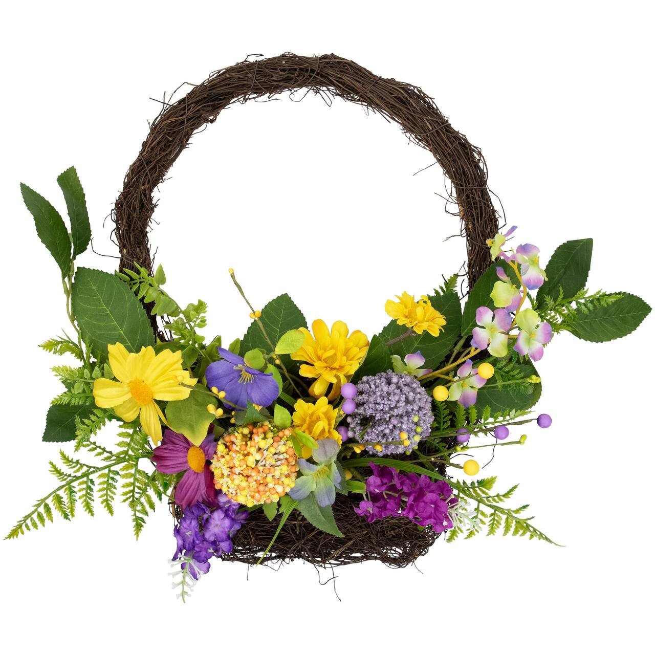 16" Mixed Wild Flower & Foliage Hanging Spring Wall Basket